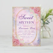 金ゴールドSweet sixteenフローラサプライズ誕生日パーティー 招待状 (スタンド正面)