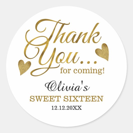 金ゴールドSweet sixteen16th誕生日ありがとう好意 ラウンドシール (正面)