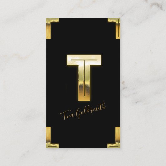 金ゴールドTイニシャル及び縁どビジネスカード 名刺 (正面)