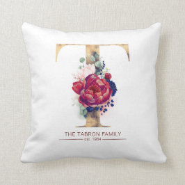 金ゴールドTモノグラムフローラブルゴーニュ赤とネイビーブルー クッション