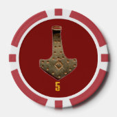 金ゴールドThorハンマーレッド5ストライプのトランプのポーカーチップ ポーカーチップ (正面)