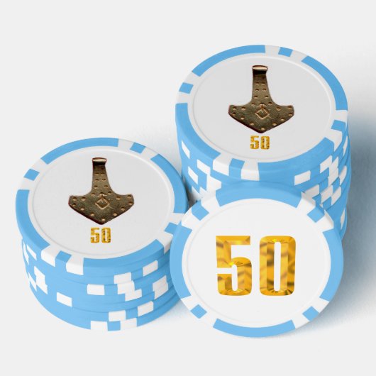 金ゴールドThor Hammerホワイトライトブルー50ストライプトランプのポーカーチップ ポーカーチップ (積み重ね)