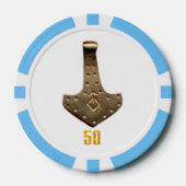 金ゴールドThor Hammerホワイトライトブルー50ストライプトランプのポーカーチップ ポーカーチップ (正面)