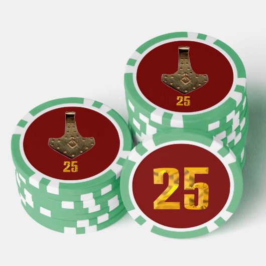 金ゴールドThor Hammer red green 25ストライプのトランプのポーカーチップ ポーカーチップ (積み重ね)