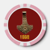 金ゴールドThor Hammer red pink 1000ストライプのトランプのポーカーチップ ポーカーチップ (正面)