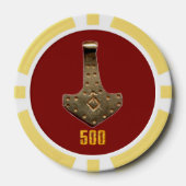 金ゴールドThor Hammer red yellow 500ストライプトランプのポーカーチップ ポーカーチップ (正面)