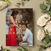 金ゴールドTigsタイポグラフィ写真QRコード救Our Date 箔招待状