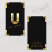 金ゴールドUイニシャルおよび縁どビジネスカード 名刺 (正面/裏面)