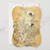 金ゴールドurnヴィンテージバード結婚式招待状 招待状 (正面)