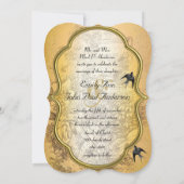 金ゴールドurnヴィンテージバード結婚式招待状 招待状 (裏面)