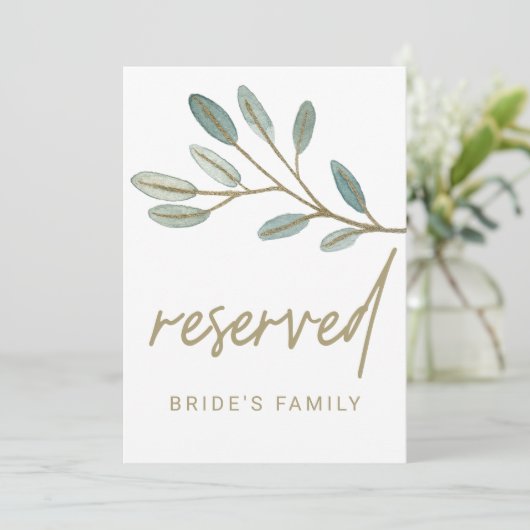 金ゴールドveined Eucalyptus予約標識 (スタンド正面)