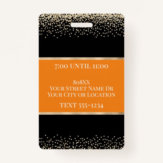 金ゴールドVIPオンオレンジとブラックハローウィンパーティ バッジ (裏面)