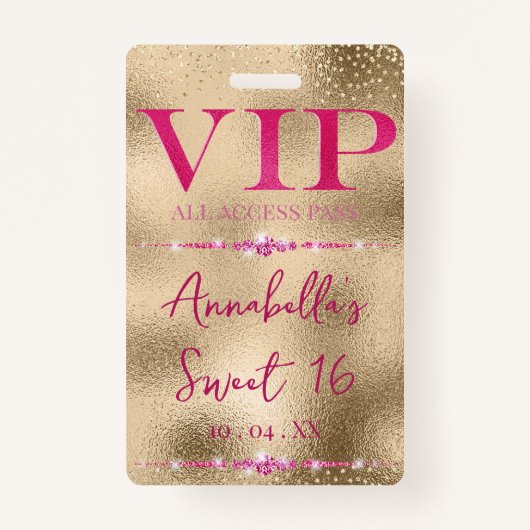 金ゴールドVIP上のグラマラスなピンクダイヤモンド バッジ (正面)