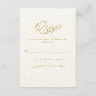 金ゴールドWe DoスクリプトウェディングRSVPカード 出欠カード