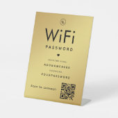 金ゴールドWiFiパスワードコードビジネスロゴQRコード 台座サイン (正面)