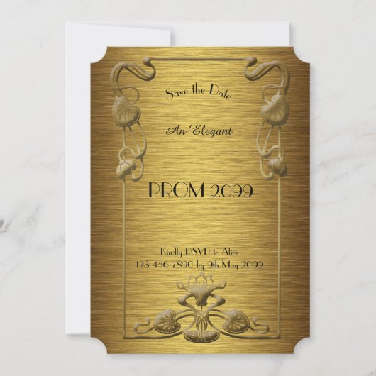 、金ゴールドXの金ゴールド年長後輩、プロム花柄、アールデコ 招待状 (正面)