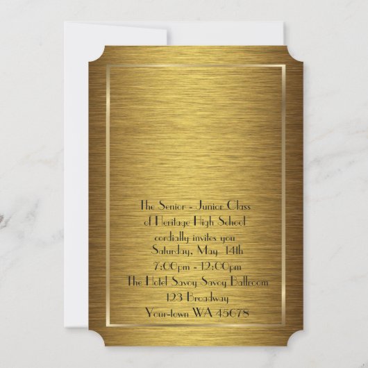 、金ゴールドXの金ゴールド年長後輩、プロム花柄、アールデコ 招待状 (裏面)