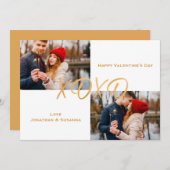 金ゴールドXOXOハッピーバレンタインデー写真 シーズンカード (正面/裏面)