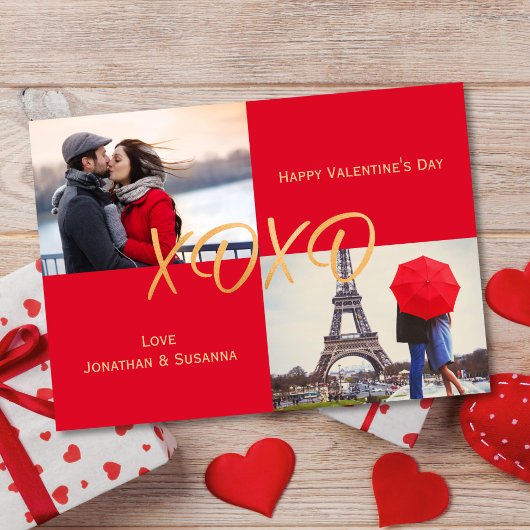 金ゴールドXOXOハッピーバレンタインデー写真 シーズンカード