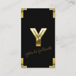 金ゴールドYイニシャル及び縁どビジネスカード 名刺