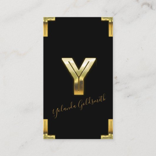 金ゴールドYイニシャル及び縁どビジネスカード 名刺 (正面)