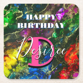 金サイケデリック箔アルコールインク スクエアペーパーコースター