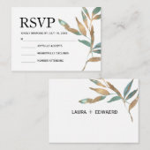 金シンプルエレガント緑leef植物学rsvp ノートカード (正面/裏面)