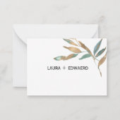 金シンプルエレガント緑leef植物学rsvp ノートカード (裏面)