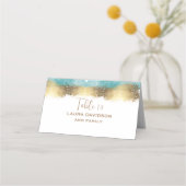 金シンプル箔とアクアブルーのミニマ縁どリスト プレイスカード (正面)