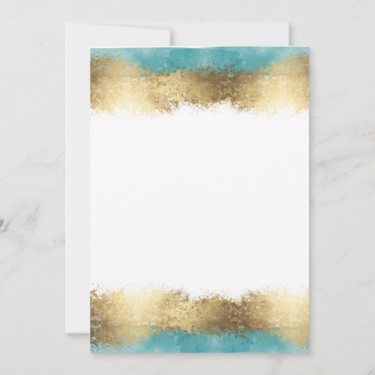 金シンプル箔アクアブルー縁どブライダルシャワー 招待状 (裏面)