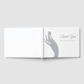 金シンプル貨を持つ女性手に感謝の言葉を贈る ゲストブック (全面)