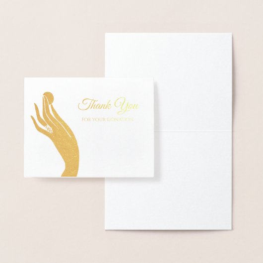 金シンプル貨を持つ女性手に感謝の言葉を贈る 箔カード (ディスプレー)