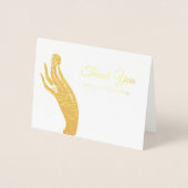 金シンプル貨を持つ女性手に感謝の言葉を贈る 箔カード (正面)