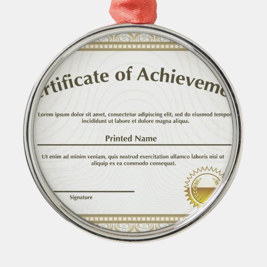 金シールが付いている証明書 メタルオーナメント (正面)