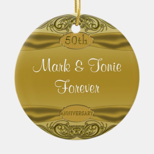 金スクロール第50結婚記念日 セラミックオーナメント (正面)