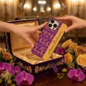 金スタイリッシュのダマスクは紫のフローラを旋回 Case-Mate iPhoneケース