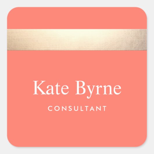 金スタイリッシュフェイク箔ストライプモダンコーラルオレンジ スクエアシール (正面)