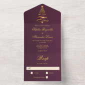 金スタイリッシュミニマルのクリスマスツ結婚リー オールインワン招待状 (内側)