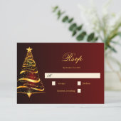 金スタイリッシュミニマルのクリスマスツ結婚リー 出欠カード (スタンド正面)
