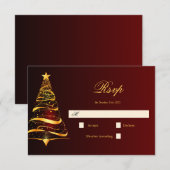 金スタイリッシュミニマルのクリスマスツ結婚リー 出欠カード (正面/裏面)