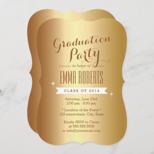 金スタイリッシュ箔の卒業パーティーの発表 招待状 (正面/裏面)