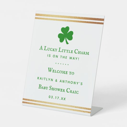 金スタイリッシュ箔セントパトリックの日の赤ちゃんシャワー 台座サイン (正面)