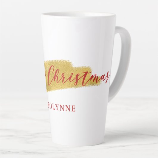金スタイリッシュ箔メリークリスマスタイポグラフィ カフェラテマグ (右アングル)