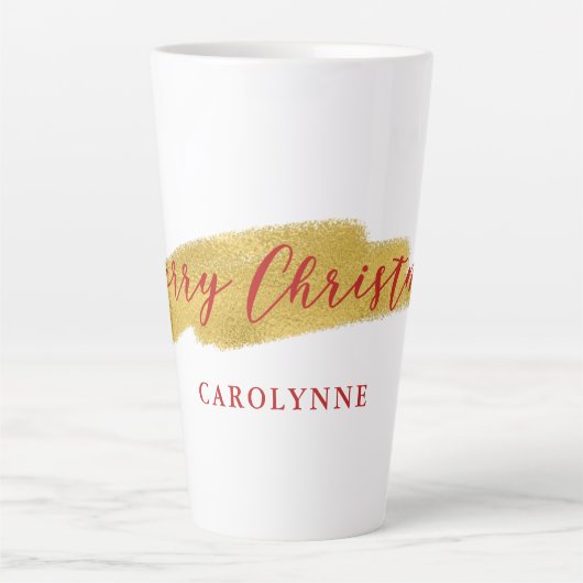 金スタイリッシュ箔メリークリスマスタイポグラフィ カフェラテマグ (正面)