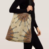 金ストライプのヒマワリのバイオリンの万華鏡のように千変万化するパターン クロスボディバッグ (クローズアップ)