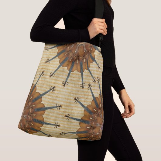 金ストライプのヒマワリのバイオリンの万華鏡のように千変万化するパターン クロスボディバッグ (クローズアップ)