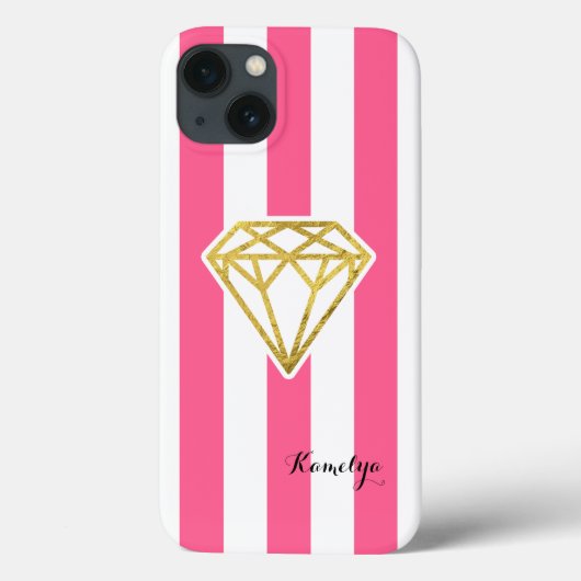 金ストライプ箔ダイヤモンド付きピンク色のダイヤモンド Case-Mate iPhoneケース (裏面)
