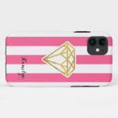 金ストライプ箔ダイヤモンド付きピンク色のダイヤモンド Case-Mate iPhoneケース (裏面(横))