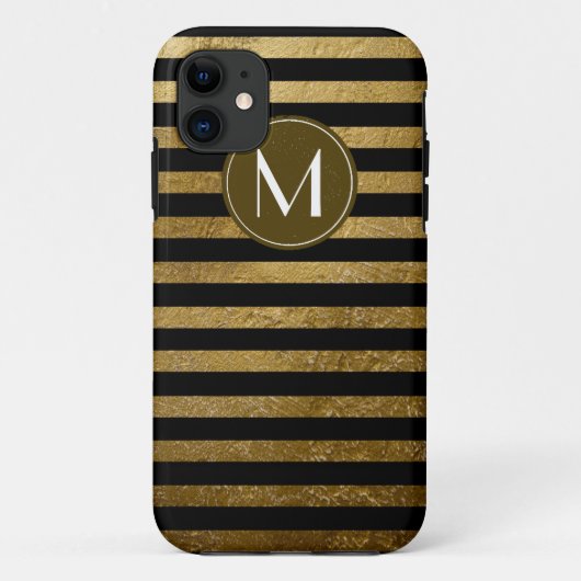 金ストライプ色の黒モノグラムのスタイリッシュ Case-Mate iPhoneケース (裏面)
