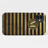 金ストライプ色の黒モノグラムのスタイリッシュ Case-Mate iPhoneケース (裏面(横))